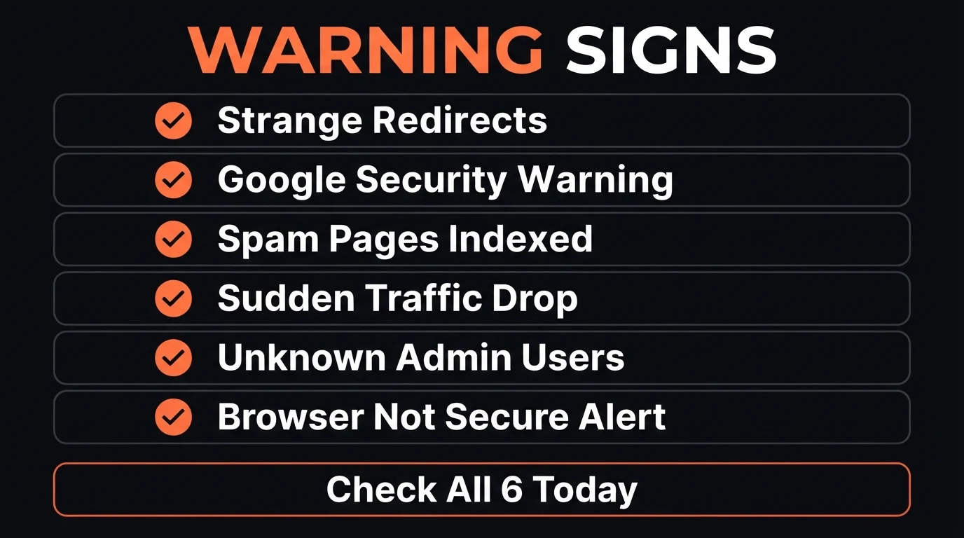 Checklist of 6 warning signs that a website has been hacked